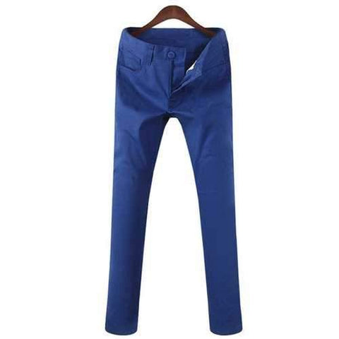 Mid Rise Zipper Fly Pocket Casual Pants - Blue 28
