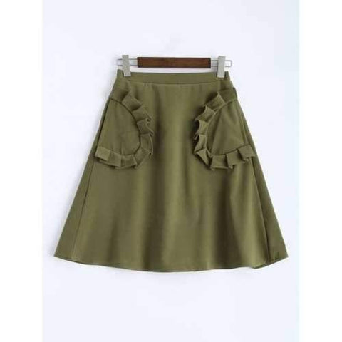 High Rise A Line Skirt with Pockets - Army Green Xs