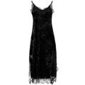 Spaghetti Strap Lace Trim Velvet Dress - Black S