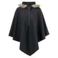 Hooded Cape Coat - Black Grey M