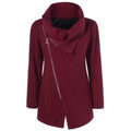 Asymmetrical Collared Zippered Coat - Dark Red L
