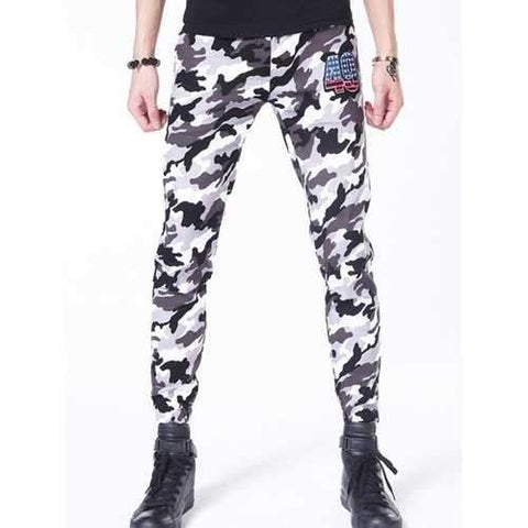 Lace-Up Camouflage Beam Feet Applique Nine Minutes of Jogger Pants - White Xl