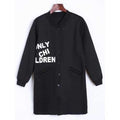 Letter Printed Long Bomber Coat - Black One Size