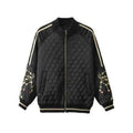 Slim Crane Embroidered Argyle Quilte Bomber Jacket - Black L