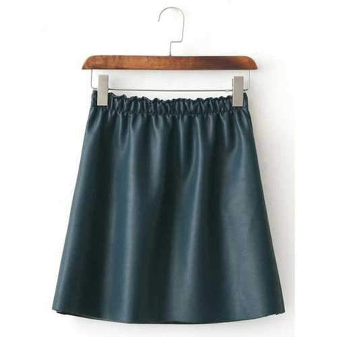 Faux Leather Fleece Lined A Line Skirt - Deep Green M