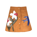 Floral Leather Patch Suede Skirt - Ginger L