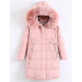 Fur Hooded Padded Coat - Pink M