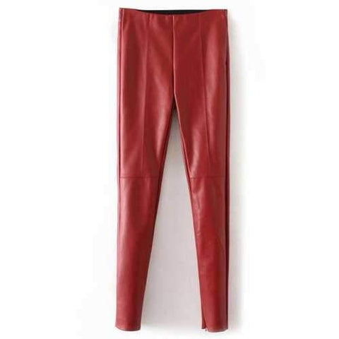 PU Pencil Pants - Wine Red L