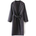Long Wool Wrap Coat With Pocket - Gray One Size