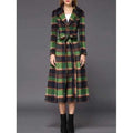 Wool Checked Long Skirted Coat - Green L