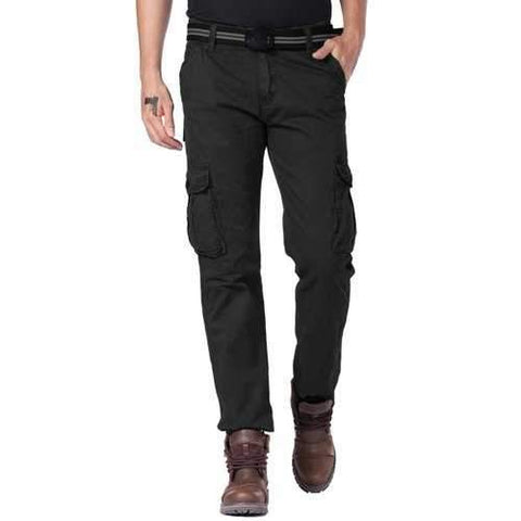 Straight Leg Cargo Pants with Button Pockets - Black 34
