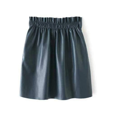 PU Elastic Waist Mini Skirt - Lake Blue S