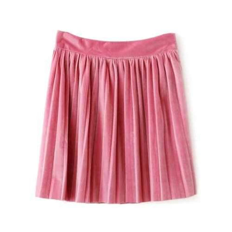 Velour Mini Pleated Skirt - Light Pink L