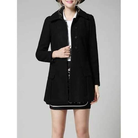 A Line Woolen Coat - Black Xl