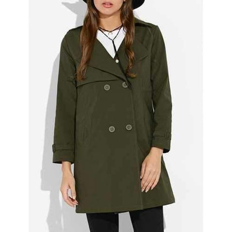 Buttoned Drawstring Waist Trench Coat - Army Green M