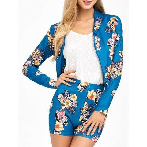 Flower  Suit Jacket With Patterned Shorts - Lake Blue L