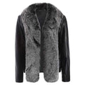 Open Front Faux Leather Jacket with Fur Collar - Black M