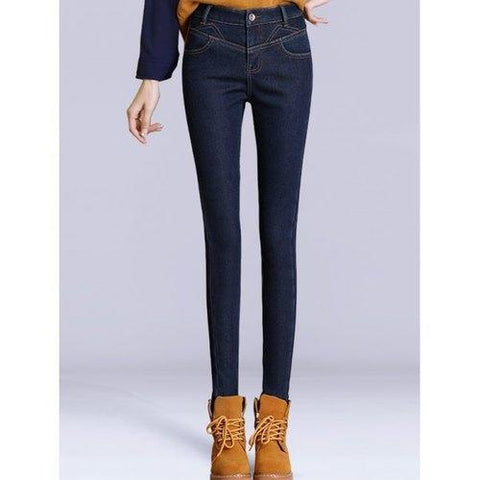 Fleeced Skinny Jeans - Deep Blue 26