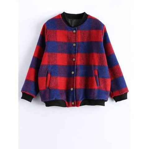 Button Up Plaid Jacket - Red L