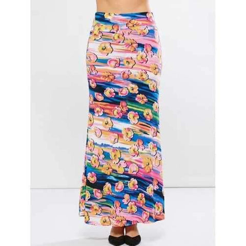 Mid Rise Floral Pattern High Waisted Skirt - Floral 3xl