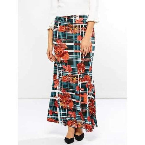Mid Waist Striped Print Skirt - Floral 3xl