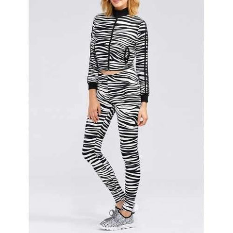 Zebra Striped Crop Running Jacket and Skinny Pants - Zebra Stripes Xl