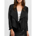 Faux Leather Open Front Jacket - Black M