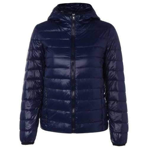 Zip Up Padded Down Jacket with Hood - Royal M