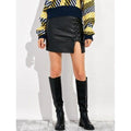 PU Lace Up Slit Skirt - Black M