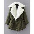 Zip Drawstring Lapel Coat - Army Green S