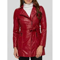 Asymmetrical Belted Faux Leather Jacket - Wine Red 3xl