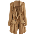 Epaulet  Drawstring Coat With Pockets - Khaki L