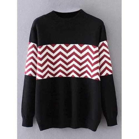 Crew Neck Zigzag Plus Size Sweater - Black 3xl
