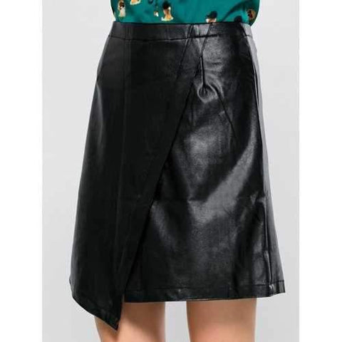 Asymmetric Faux Leather Skirt - Black S