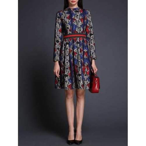 High Waist Geometrical Lace Dress - Gray L