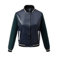 Contrast Sleeve PU Leather Baseball Jacket - Blue And Green M