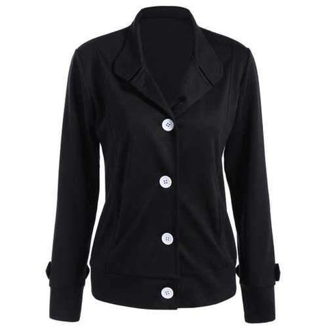 Button Slimming Fitted Thin Cotton Jacket - Black Xl