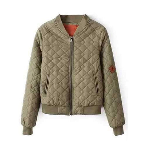 Zipper Quilted Bomber Jacket - Army Green S