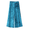 Elastic Waist Wide Leg Velvet Culotte Pants - Peacock Blue M