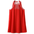 Cut Back Sleeveless Halter Embroidered Dress - Red M