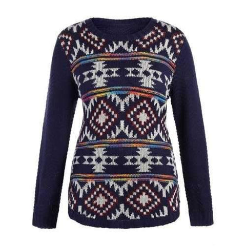 Crew Neck Graphic Plus Size Pullover Sweater - Purplish Blue 4xl