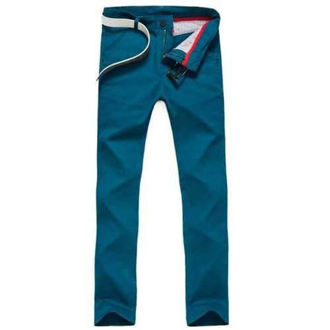 Pocket Zipper Fly Straight Pants - Blue Green 32