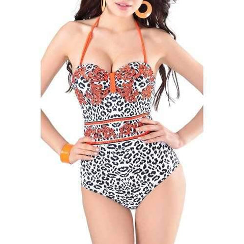 Leopard Halter One Piece Swimwear - Xl