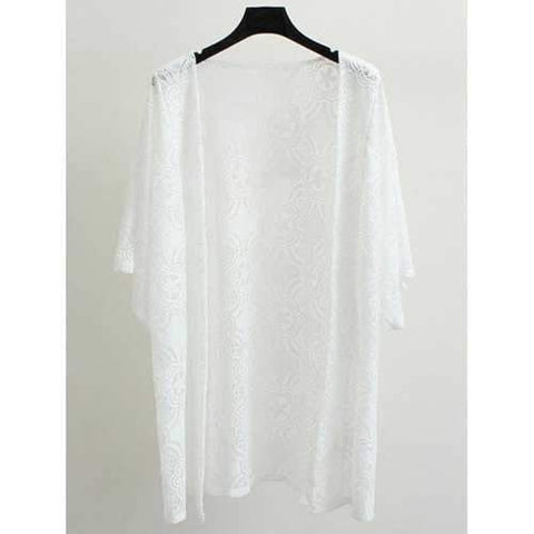 Open Front Lace Coat - White 4xl