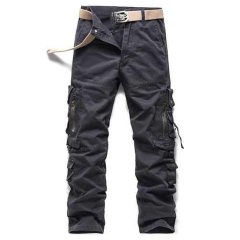 Buckle Embellished Zipper Pockets Design Cargo Pants - Gray 36