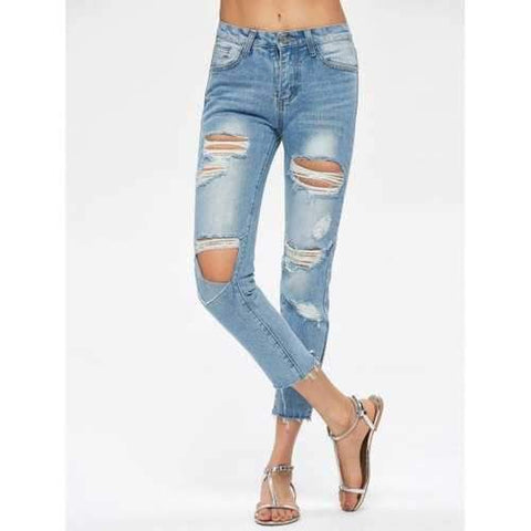 Destroyed Cropped Jeans - Blue S