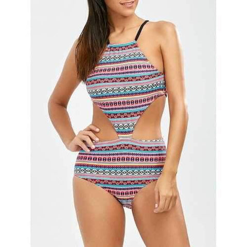 Tribal Print Backless One Piece Swimsuit - Xl