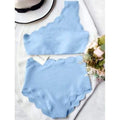 High Rise Scalloped One Shoulder Bikini - Light Blue M