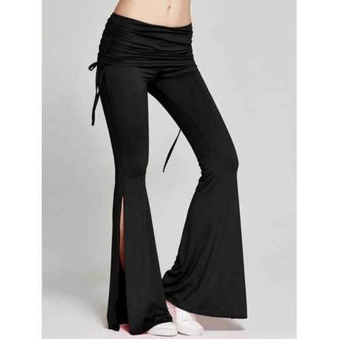 High Slit Flare Bell Bottom Yoga Pants - Black 2xl