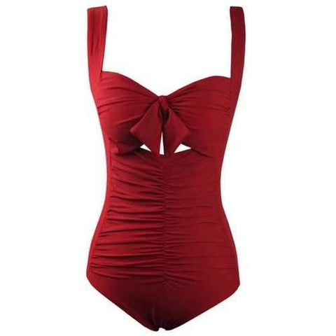 Ruched One Piece Swimsuit With Padded Bra - Red Xl